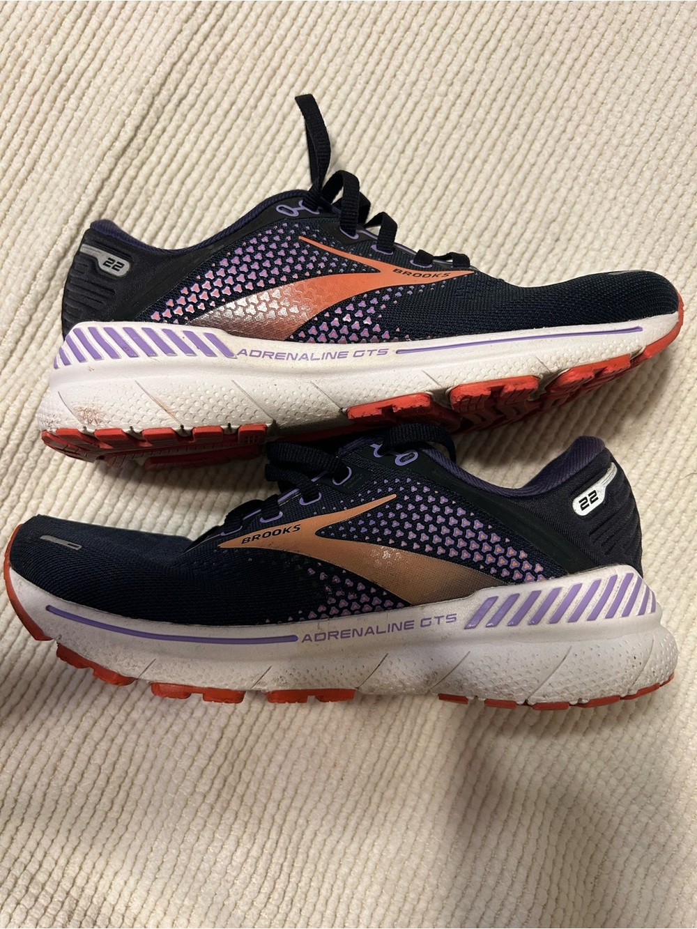 Brooks Women's Navy Running Shoes with Orange and Purple Accents
